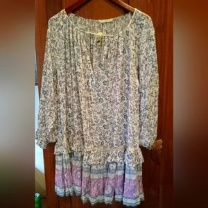 Spell & The Gypsy Boho Ruffle Blue Purple Floral Sparkle Dress XS